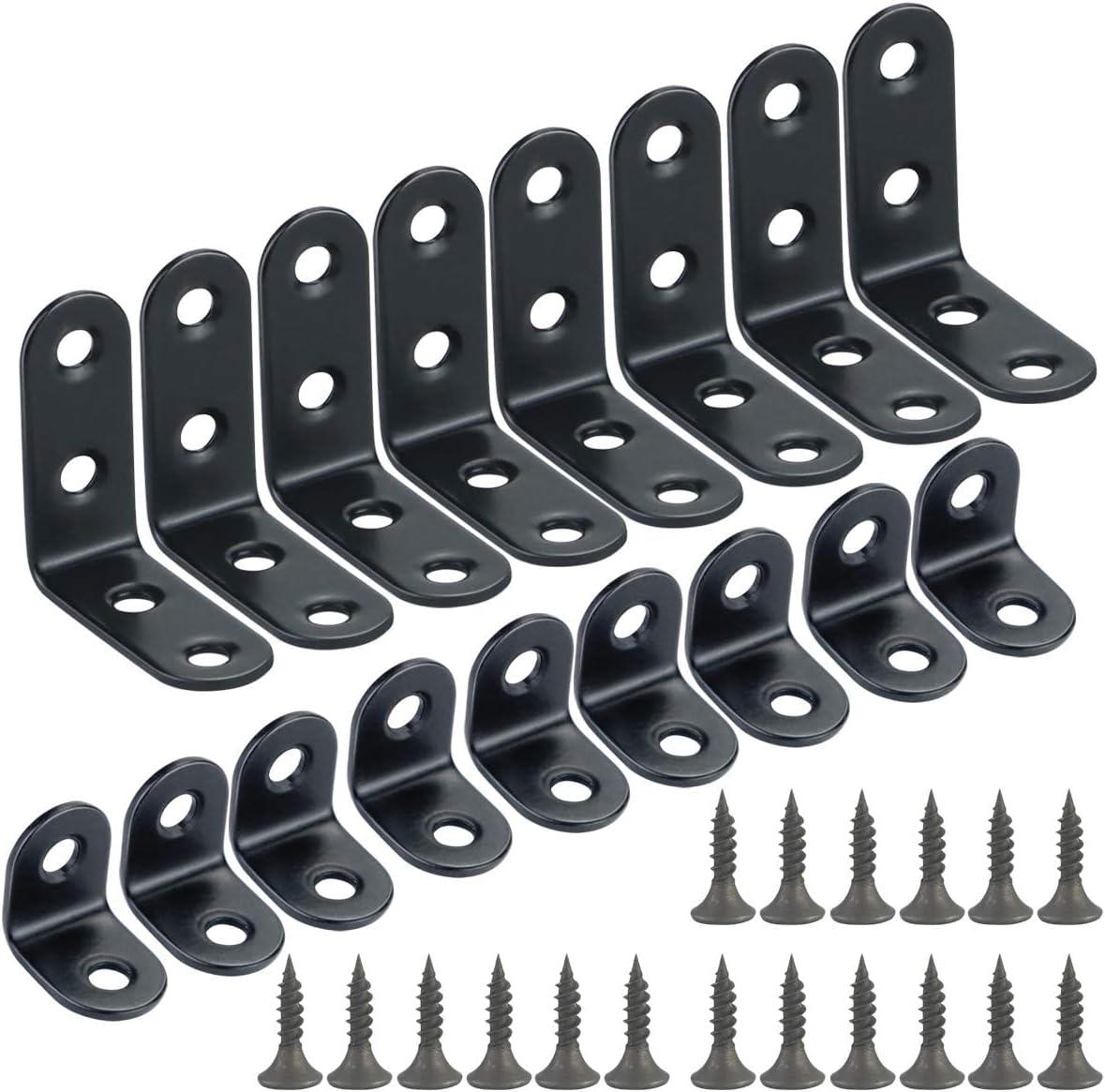 SKPPC 20 PCS Corner Braces Black Stainless Steel L Brackets with 70 Pcs Screws 90