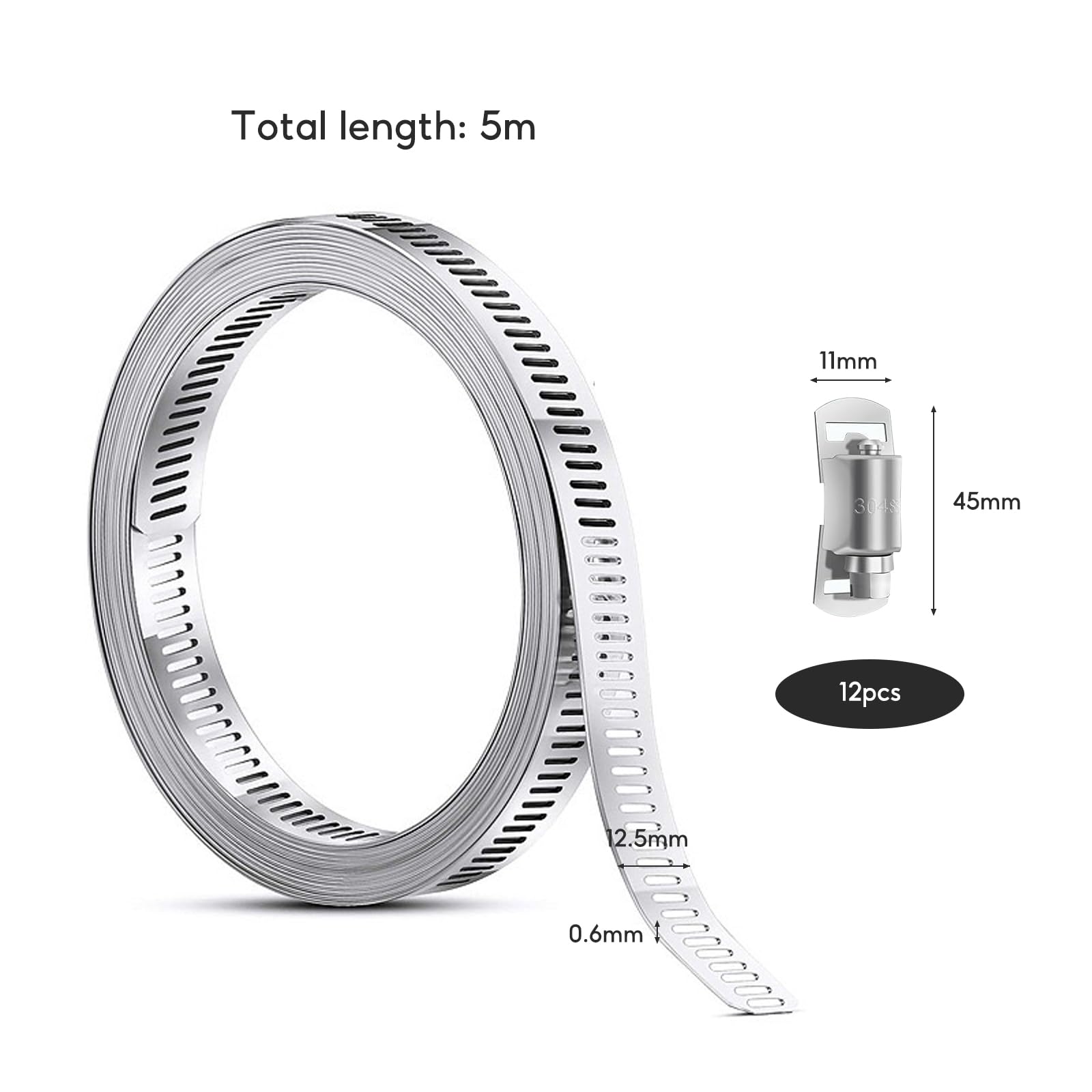 Edelstahl-Schlauchschellen-Set – 4 M Band + 12 Befestigungselemente, Verstellbar Für Schläuche & Rohre