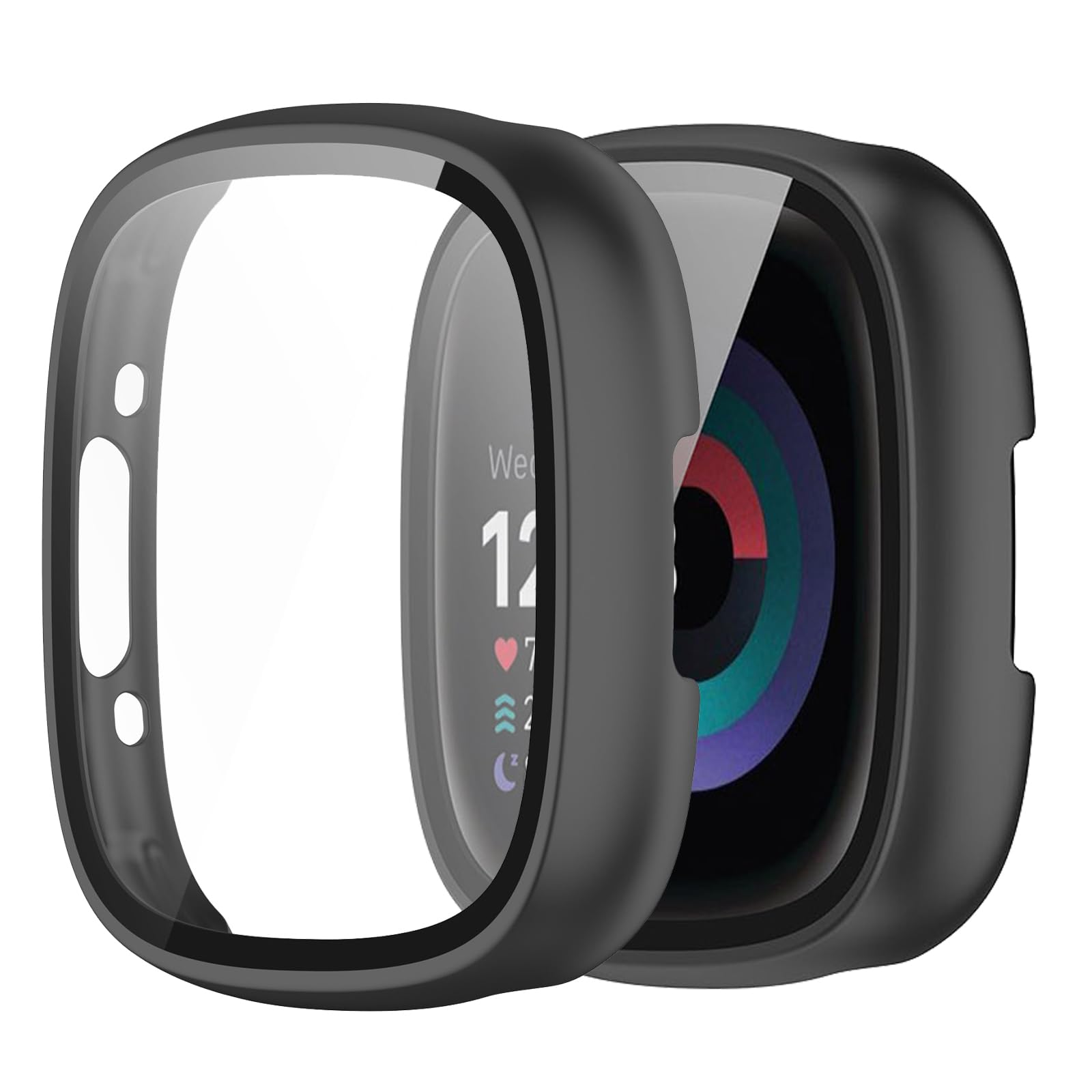 BUITFOU For Fitbit Sense 2/Versa 4 カバー Fitbit Sense 2/Versa 4 ケース 超薄型 PC+ガラス素材 一体型 全面保護 超薄型 装着簡単 耐衝撃 高透過率 指紋防止 傷防止(ブラック)