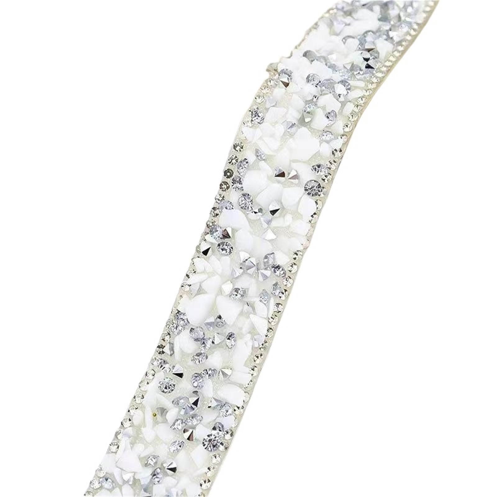 Glitter Tape, DIY Multicolor Rhinestone Ribbon Roll 2 Yards Crystal Fix Tape Applicator Sewing Trim(White)