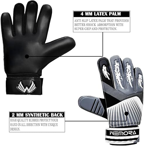 Miniatura 4 de Guantes de portero de fútbol para niños, jóvenes, niños y jóvenes, 0.157 in, antideslizantes, de látex, agarres de palma, guantes de portero de