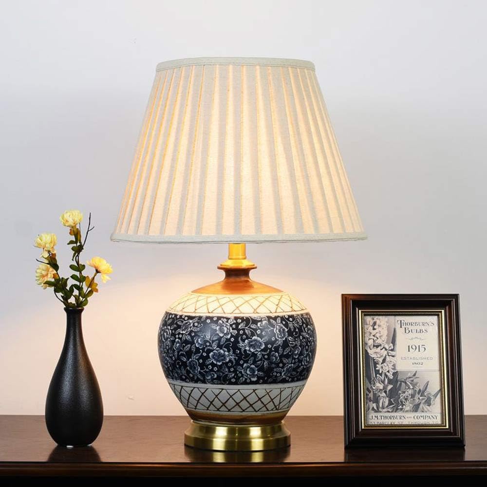 Ręcznie Malowana Niebiesko-Biała Ceramiczna Lampa Biurkowa, Tradycyjna Chińska Klasyczna Lampa Stołowa, Zabytkowa Ceramiczna Lampa Biurkowa Do Salonu I Sypialni