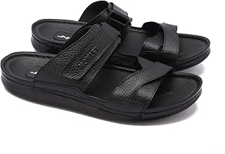 شبشب رجالي جلد طبيعي بتصميم عصري مع لصقة تثبيت – مريح وأنيق للاستخدام اليومي و نعل مقاوم للانزلاق - متوفر بمختلف الالوان و المقاسات