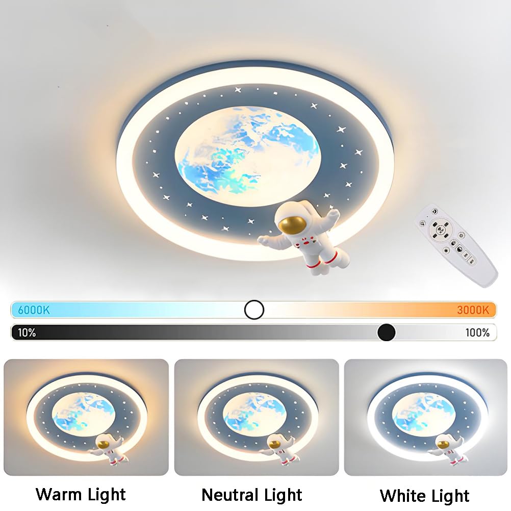 AoLa Dziecięca lampa sufitowa LED księżyc z możliwością ściemniania za pomocą pilota lampa sufitowa projekt astronauty nowoczesna lampa księżycowa pokój dziecięcy lampa dekoracyjna