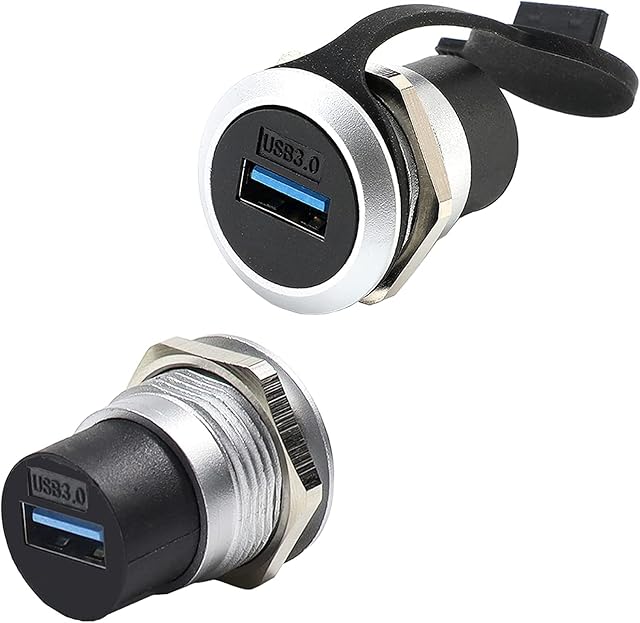 PENGLIN 2PCS USB 3.0 Panel Mount Coupler, USB Pass Through Connector, Female to Female Bulkhead Extension Adapter with Water/ Dustcap (USB3.0)