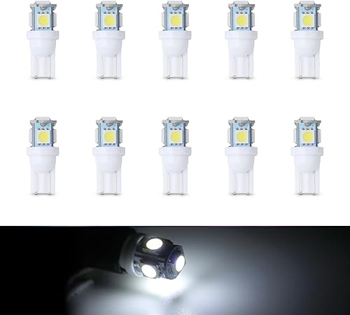 10 luces de lectura LED T10 para automóvil, 5050 5SMD 12V 6500K 360 luz iluminada para matrícula, universal de 1 W de baja potencia, ahorro de