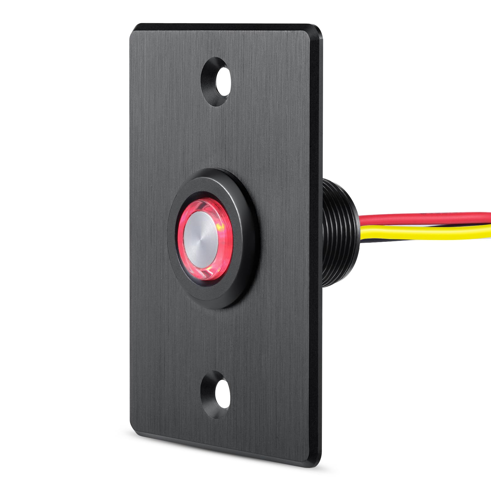 acegoo Interrupteur de gradateur 12V Camping-car bouton-poussoir dimmer avec lumière annulaire rouge pour bateau camion voitures éclairage et bande lumineuse LED, DC12-24V 6A aluminium (Noir)