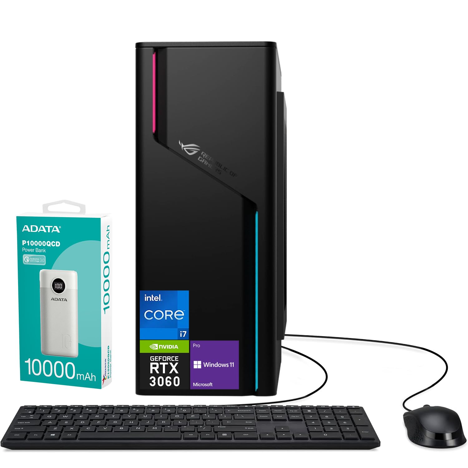 ASUS ROG G22CH Intel i7-13700F, NVIDIA GeForce RTX 3060 12GB GDDR6 Gaming Desktop, 16GB DDR5 RAM, 1TB SSD, Air cooler, RGB Light, Wired KB with Mouse, W11P, Bundle with ADATA Tech P10000QCD Power Bank