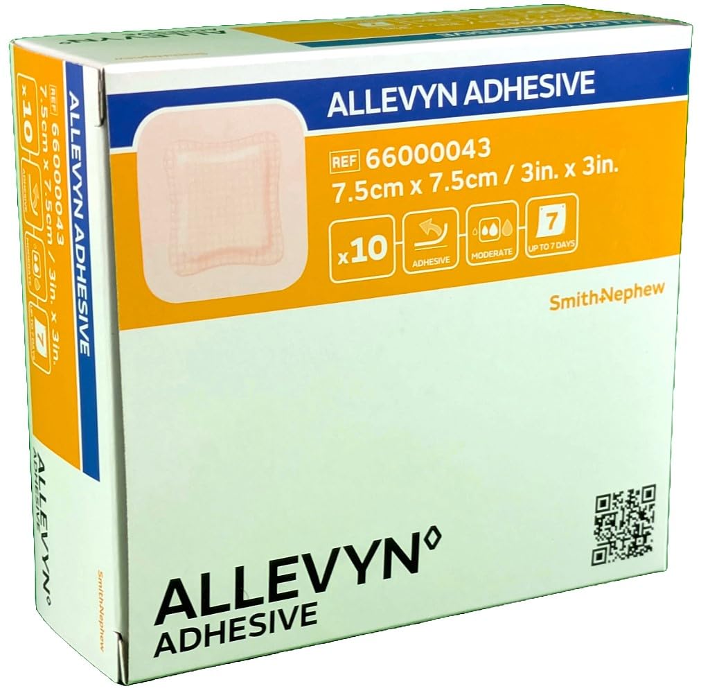 ALLEVYN Adhesive Hydrocellular Wound Dressing, Self-Adhesive, for Medium to Heavily Exuding Wounds, 7.5 x 7.5 cm, Box c/10