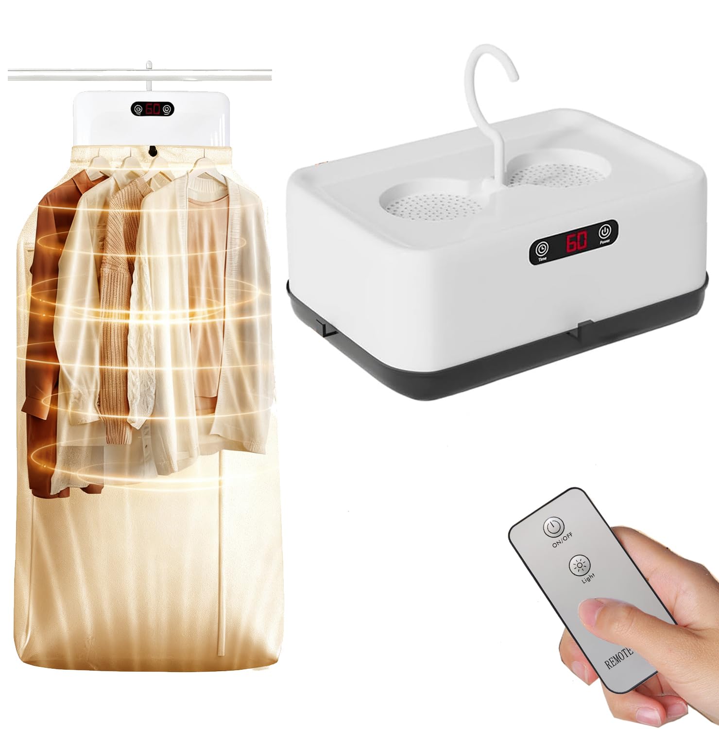 Sadodo Pequeña secadora eléctrica portátil, 600 W, mini secadora con temporizador, secador de aire caliente UV, pequeño secador de bomba de calor para apartamento, hogar, viajes, ropa eléctrica