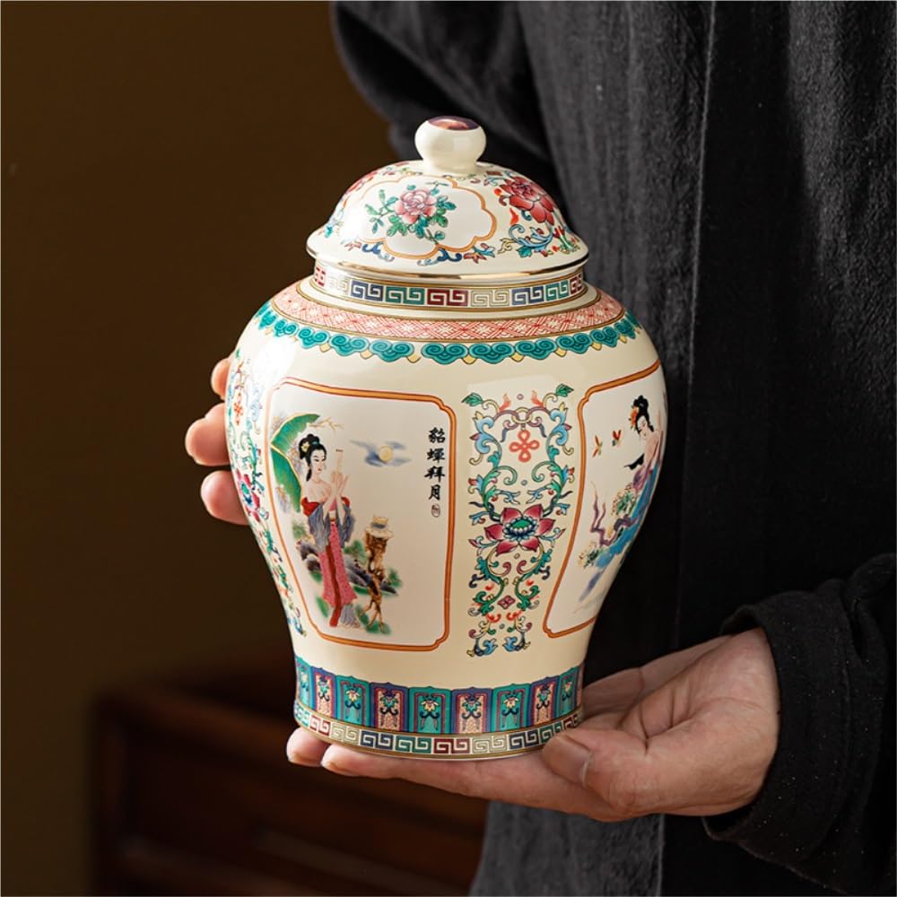 Recipiente Hermético para té Tarro de cerámica esmaltada for almacenar té a Granel, Tarro Redondo for el hogar, Sellado, Juego Chino, Caja Regalo un Solo(A)