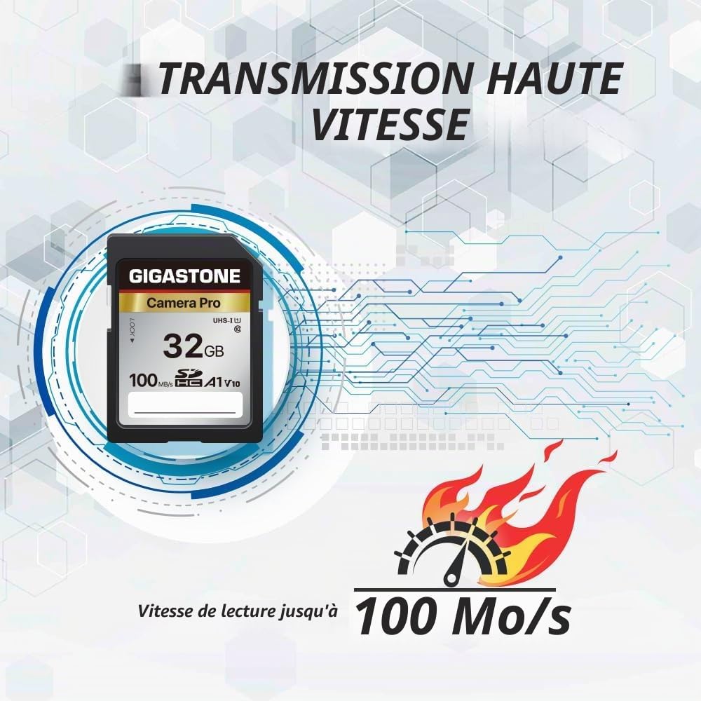 Gigastone Carte Mémoire SDHC 32 Go, Caméra Pro Série, Lot de 2 Cartes, Vitesse allant jusqu'à 100 Mo/s. Compatible avec Caméra Canon Nikon Sony Caméscope, A1 U1 V10 UHS-I Classe 10 pour Full HD Vidéo