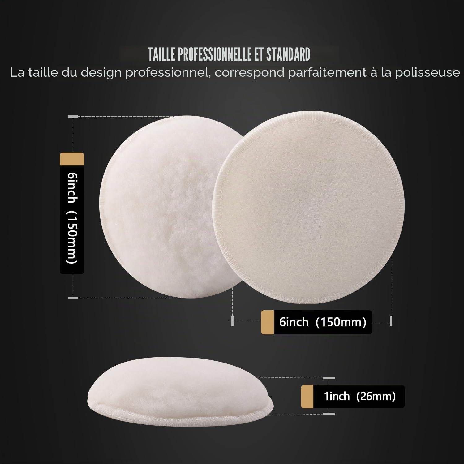 Tampon de polissage en laine d'agneau, Lammwollhaube, 150mm Lot de 5 peaux à polir Disque de Polissage, Bonnet de Polissage en Laine, système auto-agrippant, accessoire ponceuses excentriques