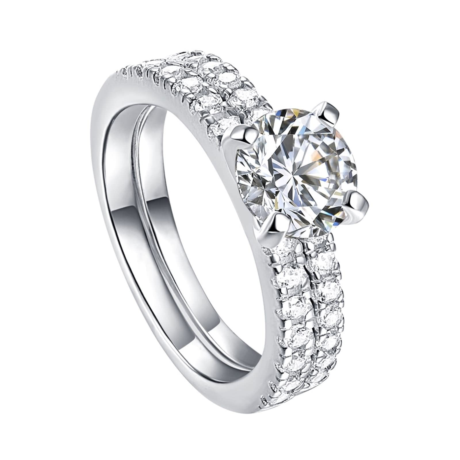 Eheringe aus Sterlingsilber, Schlichtes 2-Ring-Set für Damen aus Sterlingsilber mit Zirkonia