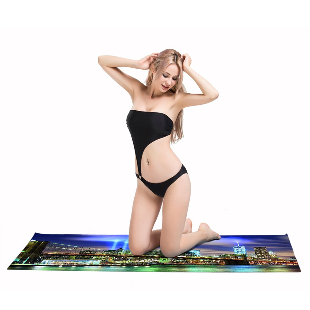 Mugod Bath Towel Beach Towel New York Manhattan Skyline Puple Green Quick Drying Bath Towels Cotton Polyester for Home Bathroom Pool and Gym 32 X 64 Inches