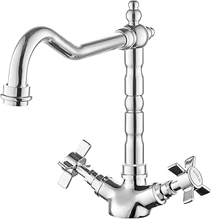 JASSFERRY French Classic Mixer Tap Traditional Crosshead Handles Monobloc Kitchen Sink Faucet with Swivel Spout Chrome Polished