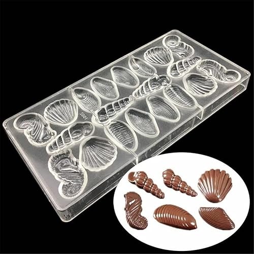 Molde de chocolate de policarbonato con forma de concha marina de 20 cavidades molde de chocolate transparente bandeja de hornear de chocolate