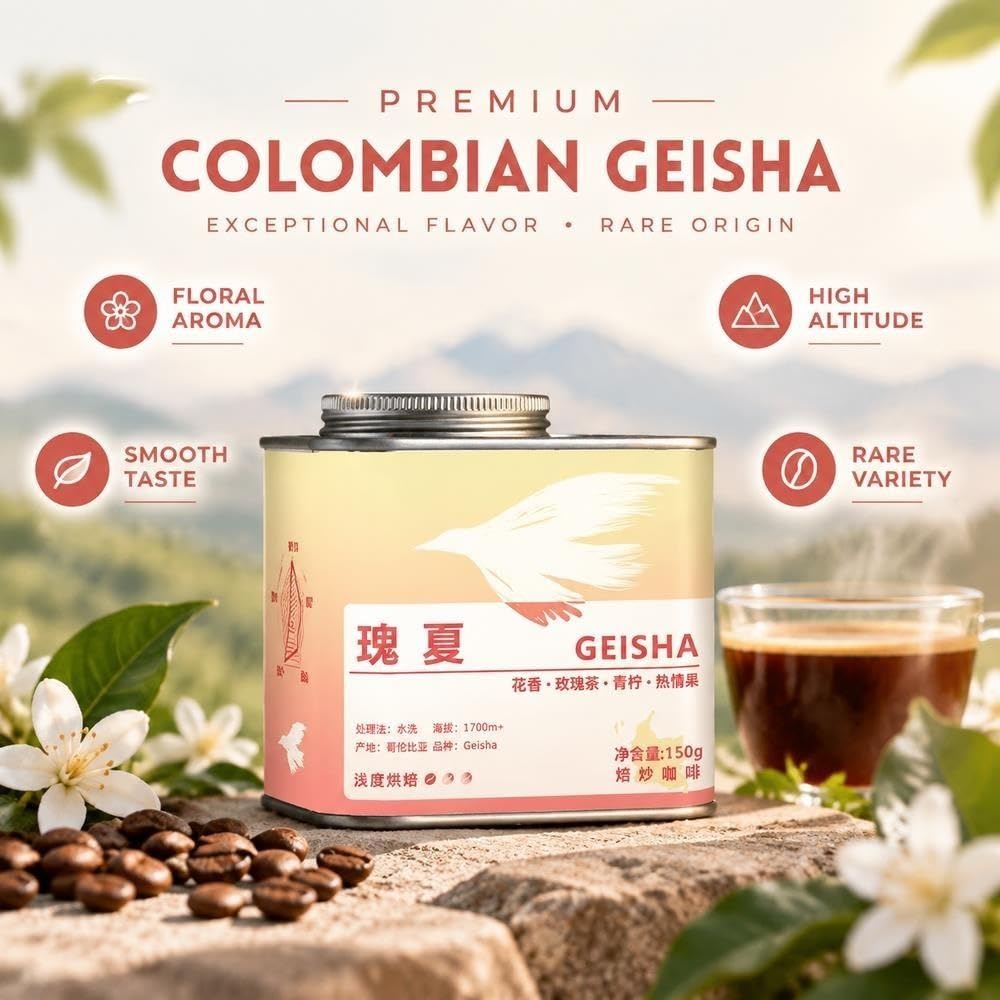 Geisha-Kaffeebohnen, hell geröstet, 150 g Dose