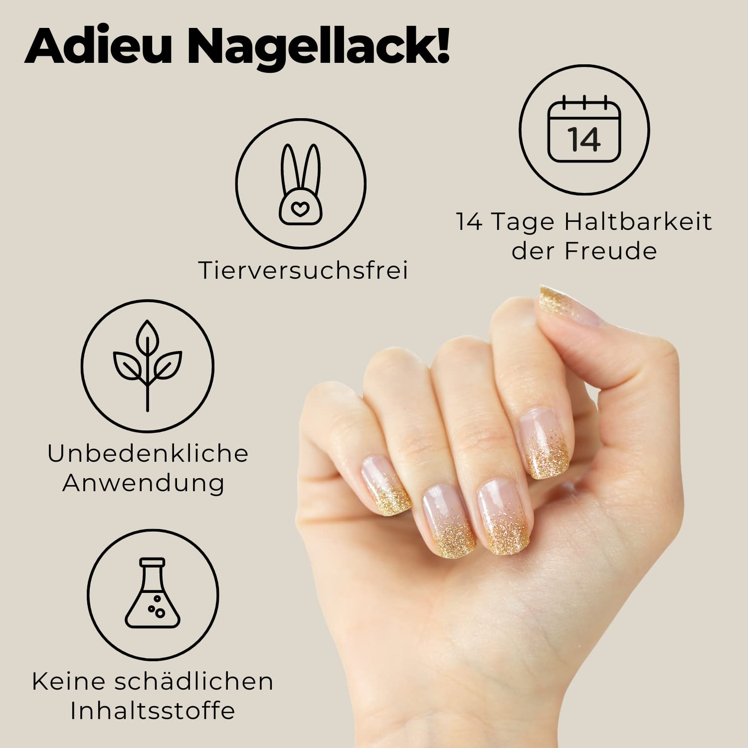 Miss Sophie Pellicola per unghie - "Golden Dust", Brillantini, Transparent, Oro, Nail Wraps -24 pellicole per unghie autoadesive ultrasottili a lunga durata