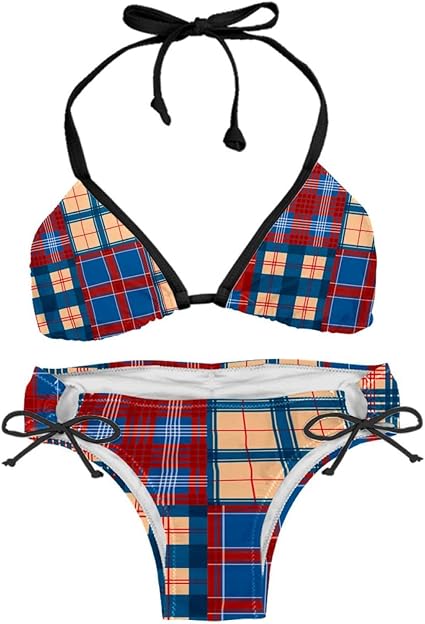 水着・ラッシュガード Piscess Plaid Check Triangle Bikini_Blue PISCESS】Plaid Check Triangle Bikini ☆S/M