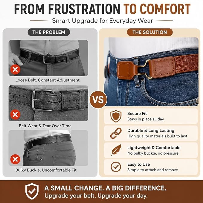 Image of SUUKSESS Buckleless Elastic Belt for Men & Women, Adjustable Stretch Waist Belt with Metal Hook, Invisible No Buckle Belt for Jeans, Trousers & Pants, Comfortable Everyday Wear