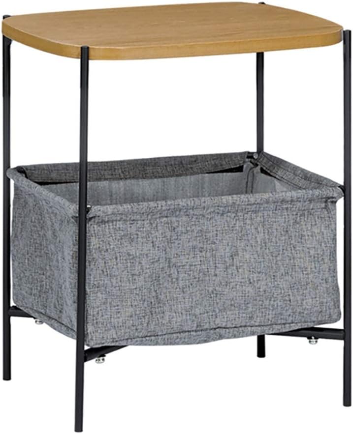 Side Table/End Table,Square Double Layer Nightstand,Sofa Side Snack Table,Bedside End Table with Fabric Storage Basket