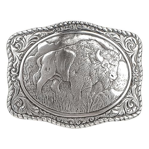 Nocona Men's Crumrine Silver Bison Scaloped Buckle
