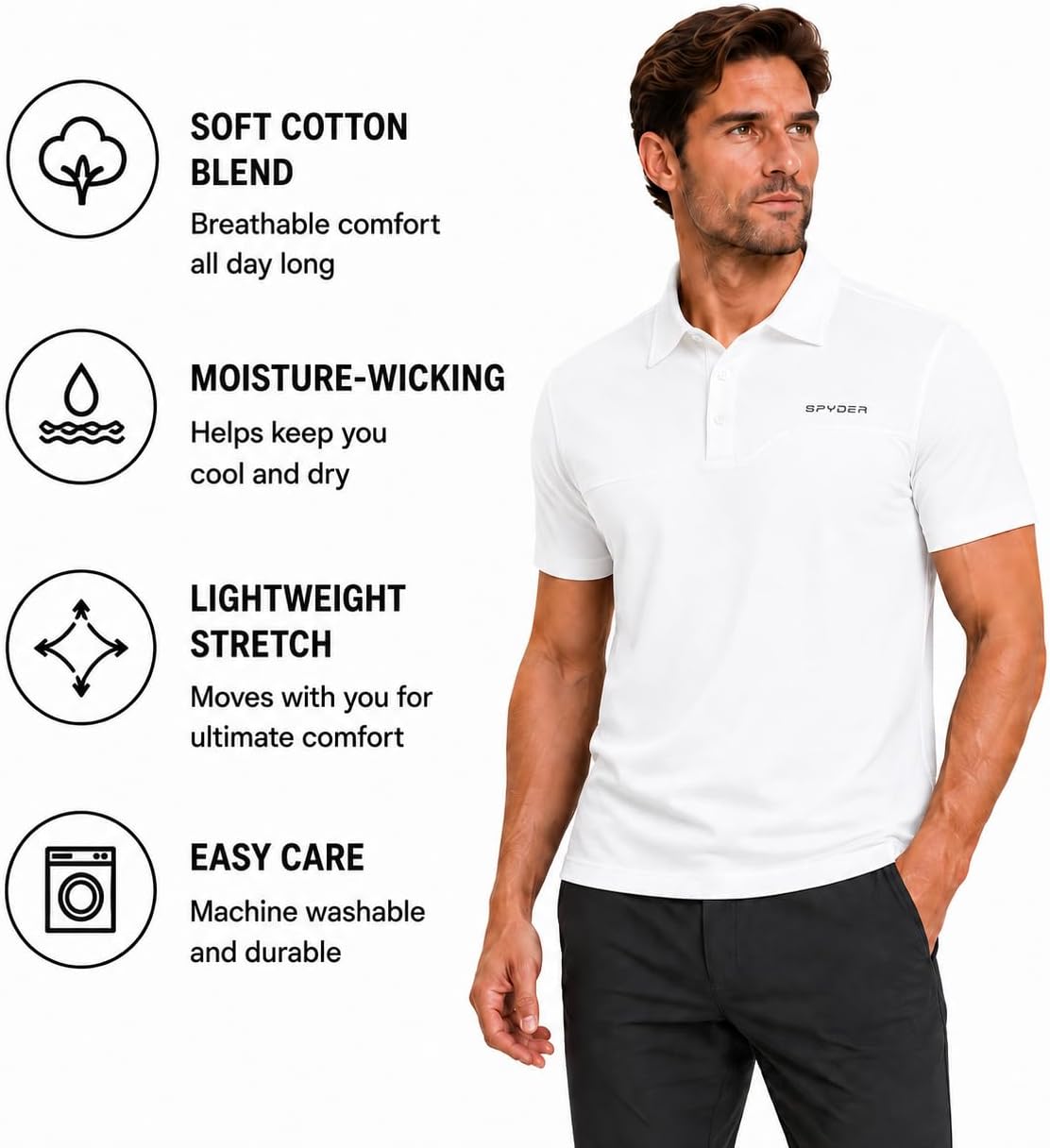Spyder Mens Golf Shirts - Lightweight Moisture-Wicking Athletic Performance Collared Short Sleeve Polo Shirts for Men