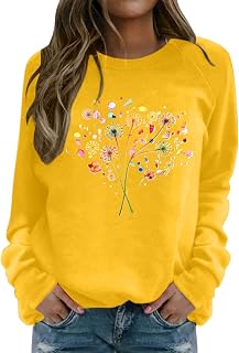 Casual Pullover with Crew Neck Long Sleeves for Women in Elegant Dandelion Print Style