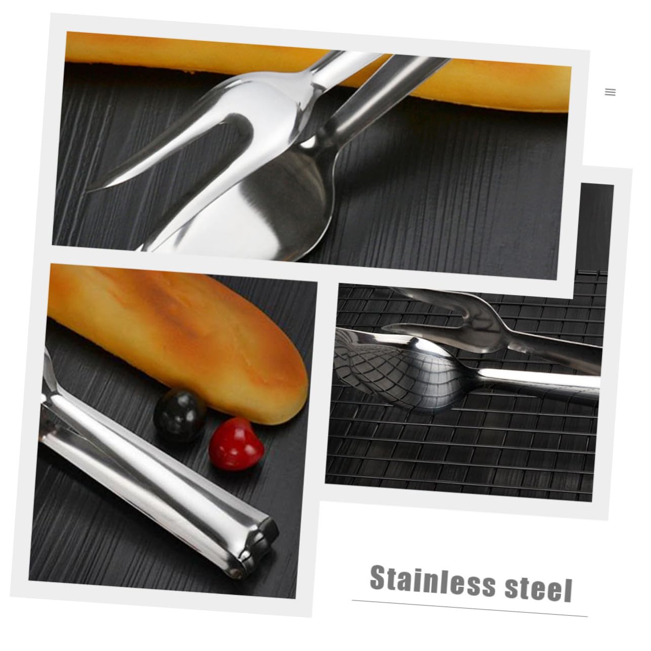 Pinza da Cucina per Pane in Acciaio Inox, Set 2 Pezzi | Leggera, Presa Sicura, Manico Stabile, per Festa in Casa e Matrimonio, Finitura Argento