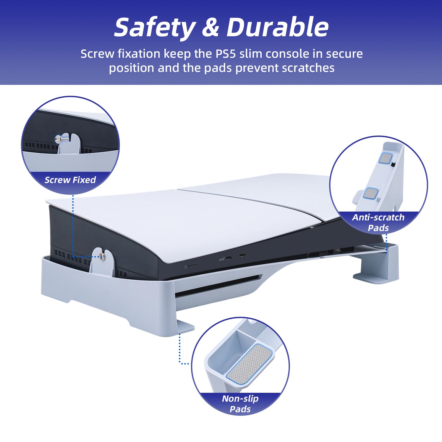 Soporte Horizontal para PS5 Slim / PS5 Pro DE/UHD Consola, Base de Soporte de Accesorios para PS5 Slim Disc y Edición Digital con Almohadilla Antideslizante - Blanco