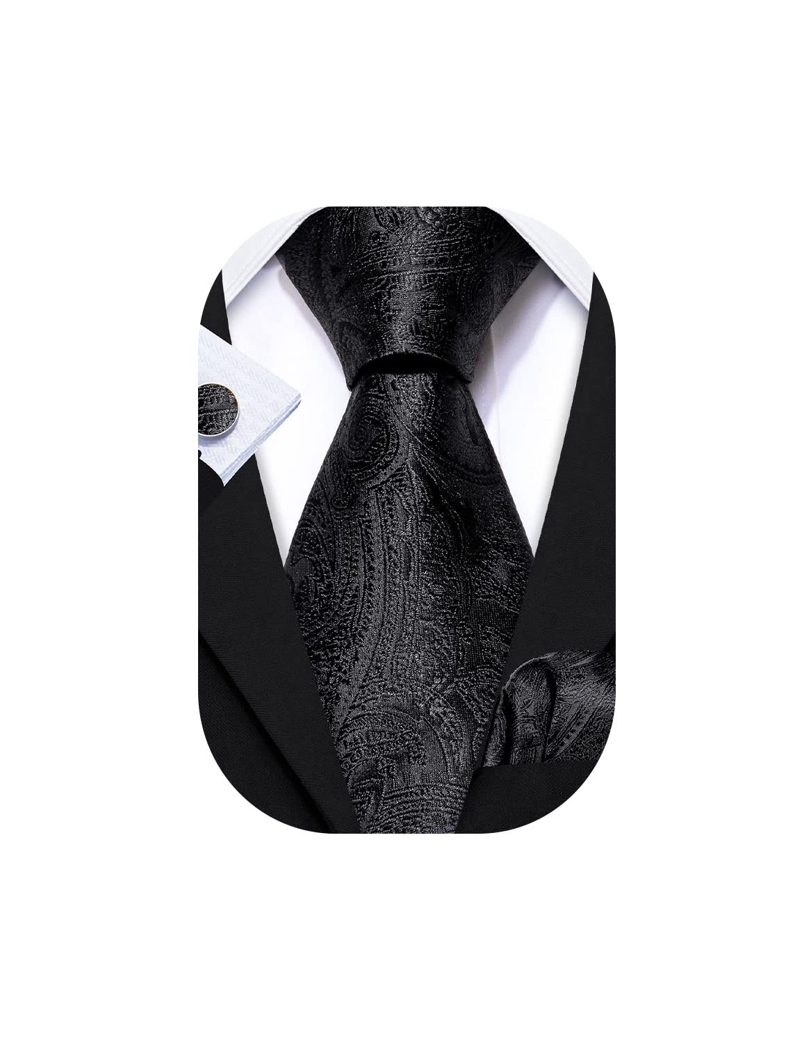 Barry.Wang Men Tie Sets Paisley Silk Necktie Pocket Square Cufflinks