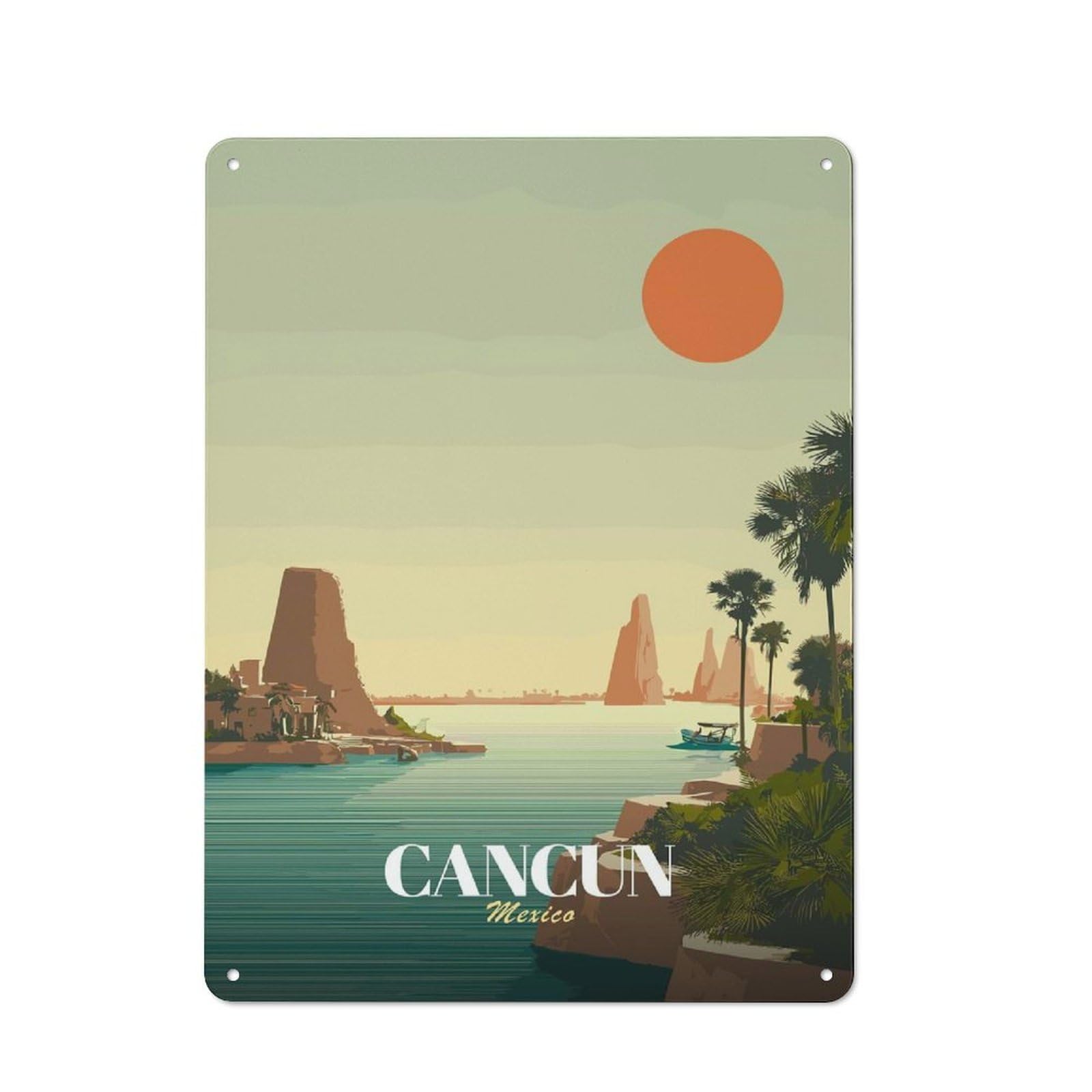 Junmoney Style-15 Cancun Mexico Vintage Travel (2) Printed Metal Sign 40X30cm For Pub Or Café, For Everyday Room Decor With A Retro Look