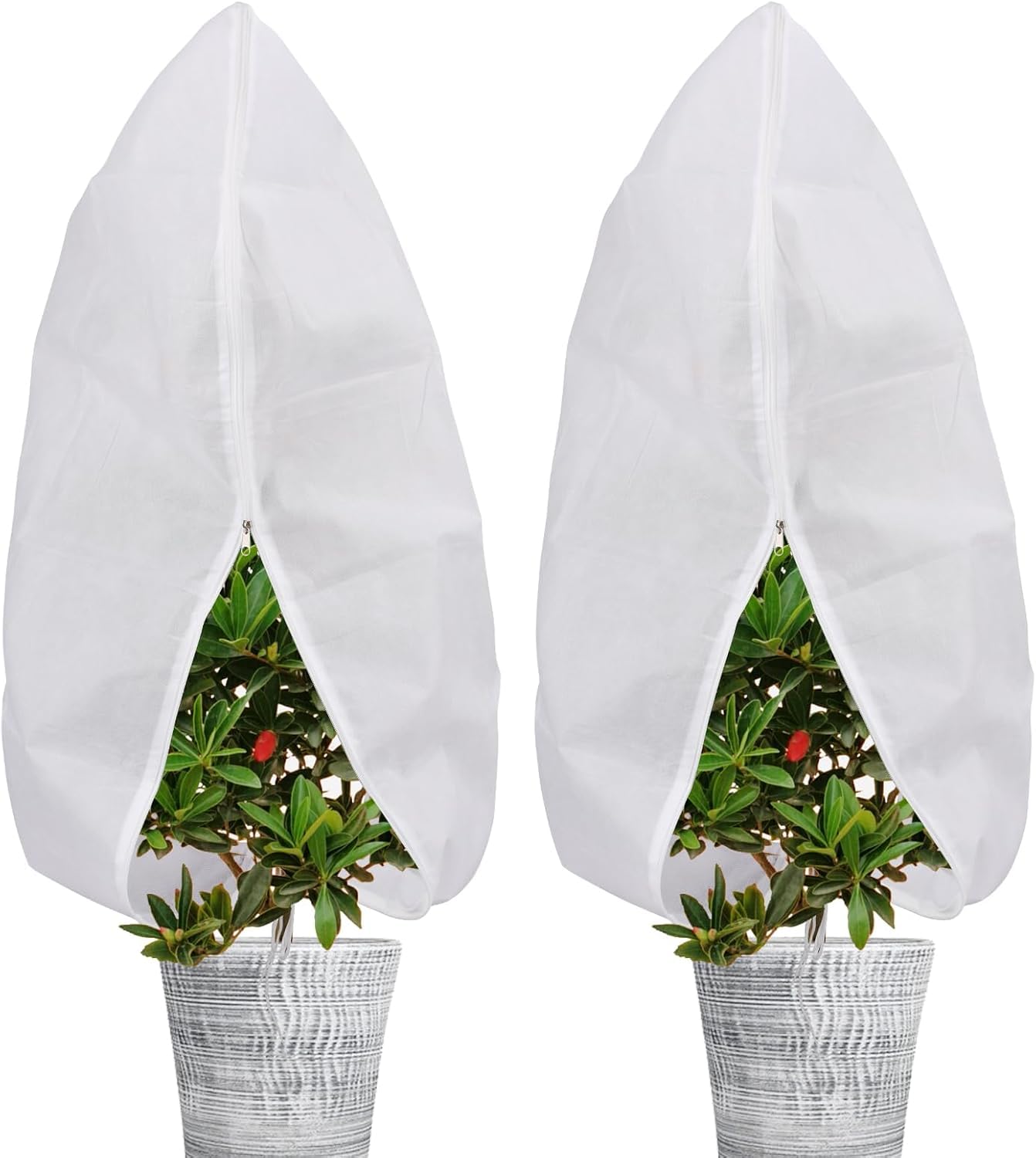 MUYYIKA 60cmX80cm 2pcs Plant Fleece Frost Protection Non-Woven Garden Fleece Frost Protection with Drawstring and Zipper Plant Covers for Winter Garden Winter Protection Fleece for Plants