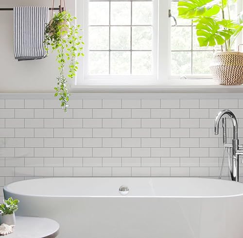 Miniatura 8 de COLAMO 10 hojas de lujo para despegar y pegar, azulejos autoadhesivos de cerámica sintética brillante de 12 x 12 pulgadas, blanco puro para cocina,