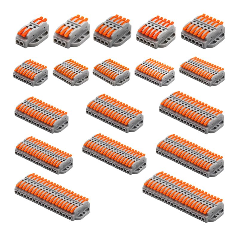 Wire Connectors 2-20 Pins Fast Compact Conductor Wiring Cable Electrical Push-in Butt Terminal Block Can Be Screwed(223-6,20PCS)
