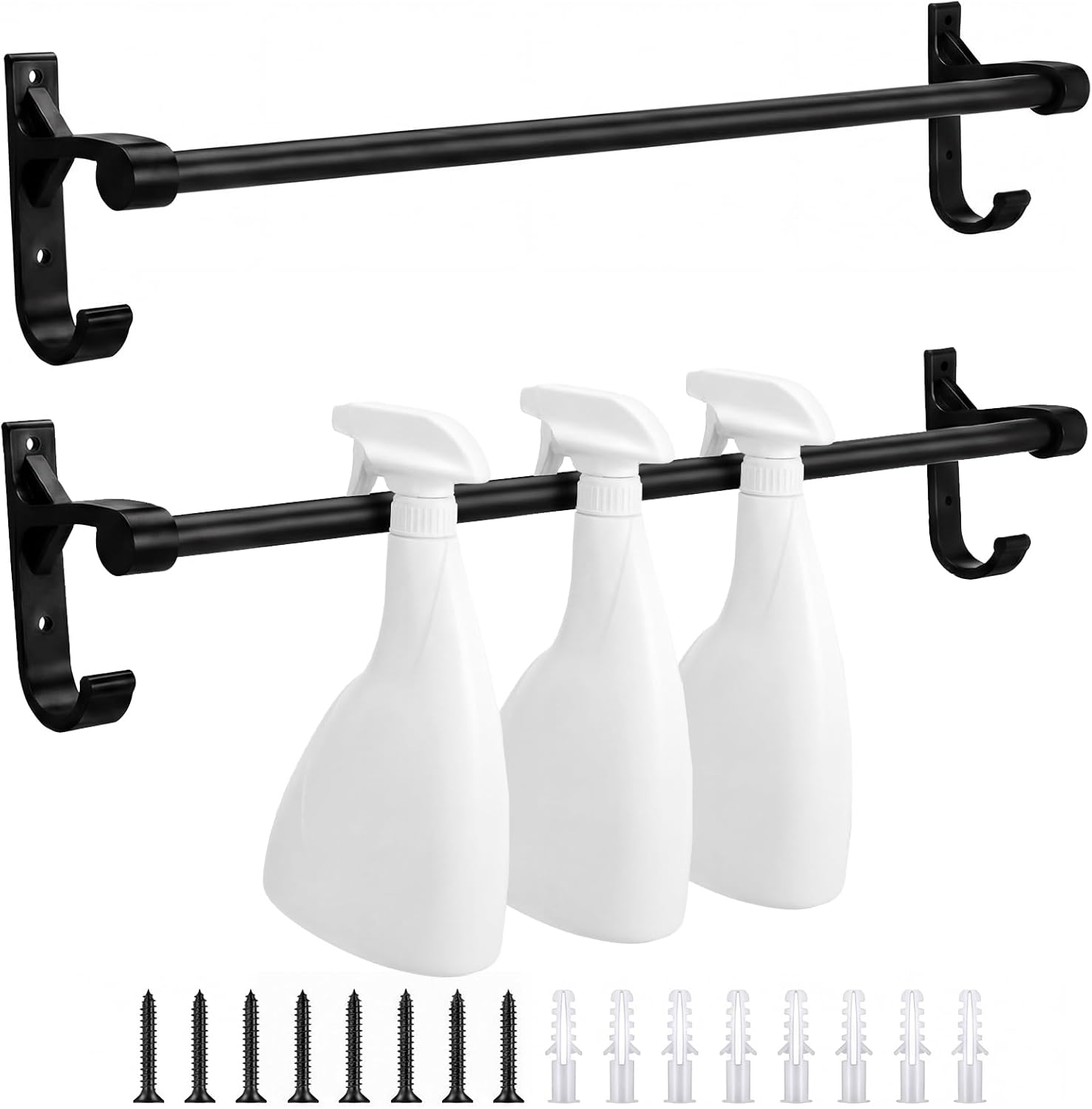 2 Pcs Spray Bottle Holder 6-8 Spray Bottle Organizer Displays Tool Wall Mount Hangers for Garage Wall Bathroom Kitchen Auto Beauty Shop Accessories