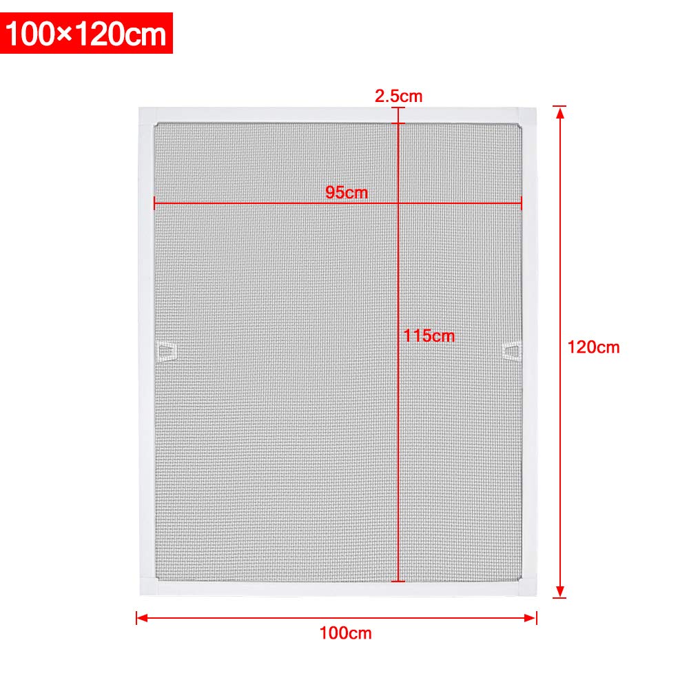 NAIZY Mosquitera para ventana con marco de aluminio Marco de abrazadera Prevención de insectos No requiere taladrar ni atornillar 100x120cm, Blanco