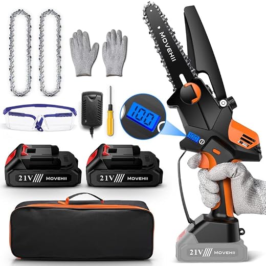Mini Chainsaw Cordless, 6-inch Battery Powered Chainsaw with Brushless Motor, Electric Handheld Chainsaw with 24V Rechargeable Battery, One-Handed Chainsaw for Tree Trimming and Branch Wood Cutting