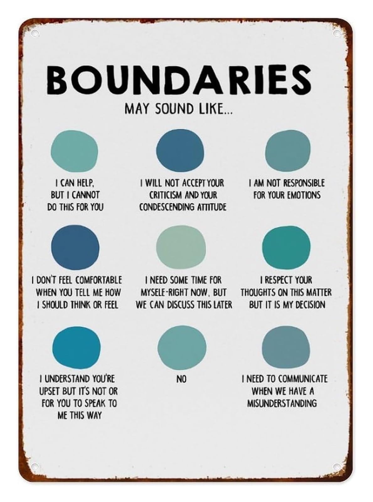 FNYUVNFAF Boundaries Dr Henry Cloud Inspired Metal Tin Sign Healthy Relationship Principle Self Improvement Wall Hanging Decor 8 X 12 inch