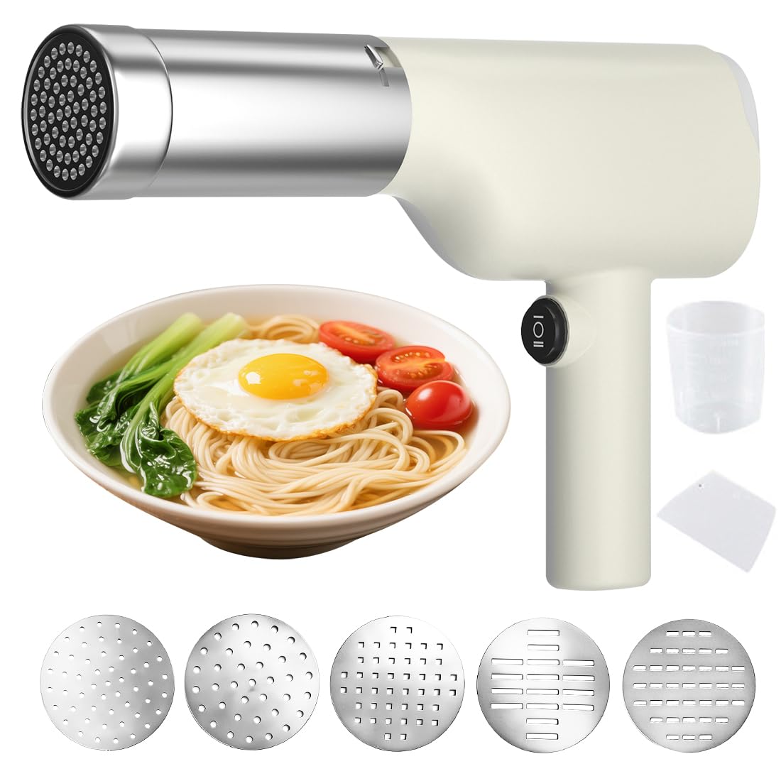 Tragbare Nudelmaschine Elektrisch Handheld Pasta Maker Kabellos Wiederaufladbar mit 5 Pressformen