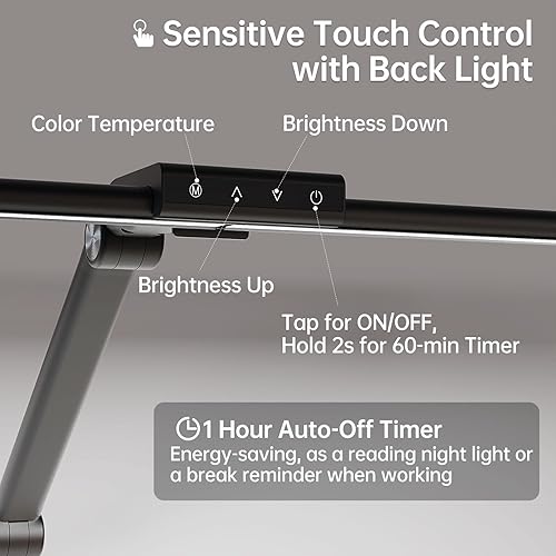 Miniatura 4 de Lámpara de escritorio LED para oficina en casa, luz de lectura de 24 W con abrazadera, puerto de carga USB, 7 modos de brillo, 5 colores, función de