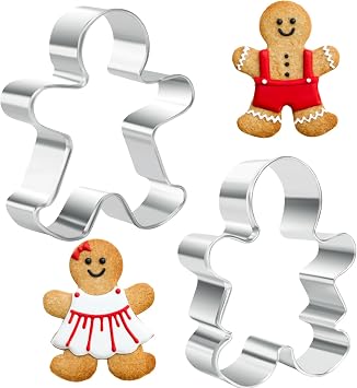 Gingerbread Man Cookie Cutter Set, 2PCS Christmas Gingerbread Man & Woman Shape Stainless Steel Biscuit Cutters For Baking