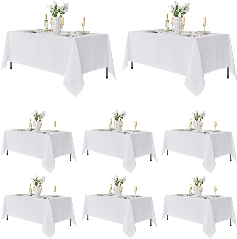 Fitable 8 Pack White Table Cloths 60x102 Inch for 6 Ft Rectangle Tables | Stain & Wrinkle Resistant, Washable Polyester Covers for Wedding Party Dining Banquet Event Catering Reception