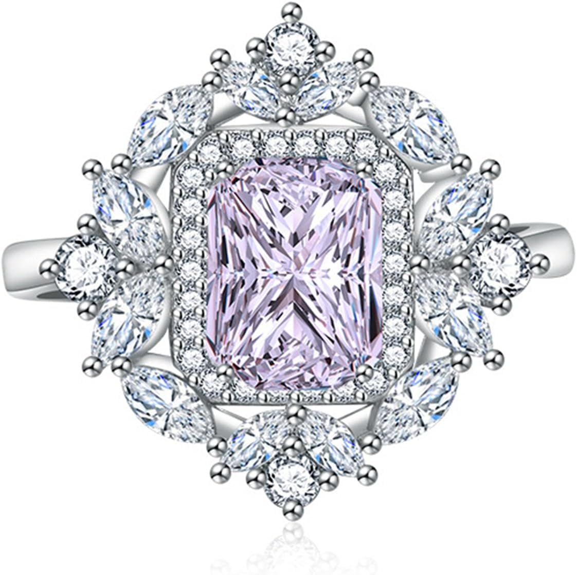 Hebelee Princess Cut CZ Wedding Engagement Ring for Women Big Crystal Cluster Adjustable Finger Band Rings Comfort Fit Fashion Art Deco Birthday Wedding Christmas Jewelry