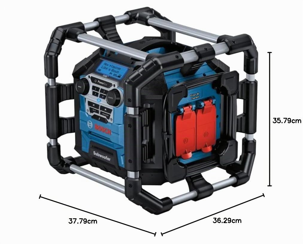 Bosch Professional 18V System radio de chantier sans-fil GPB 18V-5 SC (réception via DAB+, Bluetooth, FM et AUX, avec câble AUX, 2 piles (AA), dans boîte carton)