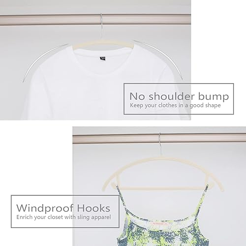 Miniatura 4 de MIZGI Paquete de 50 perchas de terciopelo de alta calidad, antideslizantes, sin hombros, ganchos cromados, ropa que ahorra espacio, forma redondeada