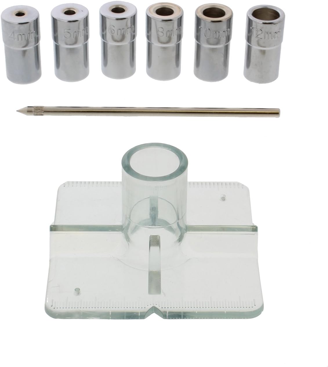 DCT Metric Drill Bit Guide Centering Punch 8-Piece Center Drilling Set Kit – 4mm to 12mm Bushings, Locating Pin, & Guide
