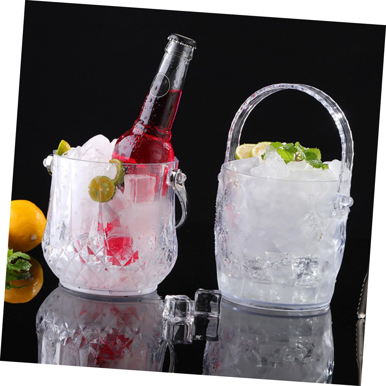 NUOBESTY Glaseimer Eiskübel mit Griff Edelstahl Glas Tragbarer Eisbehälter für Bar Ktv und Zuhause Verdickter Eiswürfelbehälter Zufälliger Stil