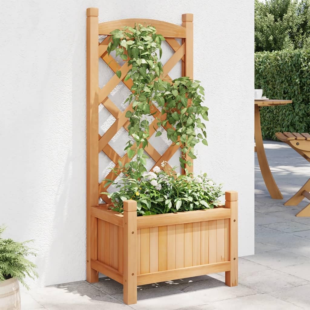 Jardinera con celosía marrón de madera maciza de abeto, jardinera rejilla para jardín, jardinera de exterior, jardinera balcón, decoración jardín gbb